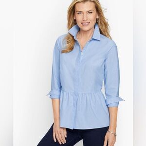 Talbots Blue Striped peplum blouse